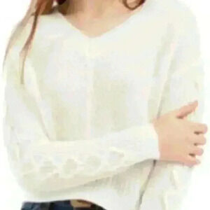 Almost Famous Juniors' Lace-Up Sweater White Size Extra Large